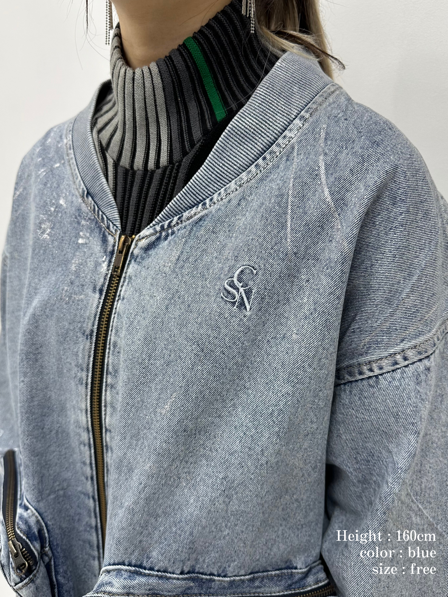 Foil print denim blouson