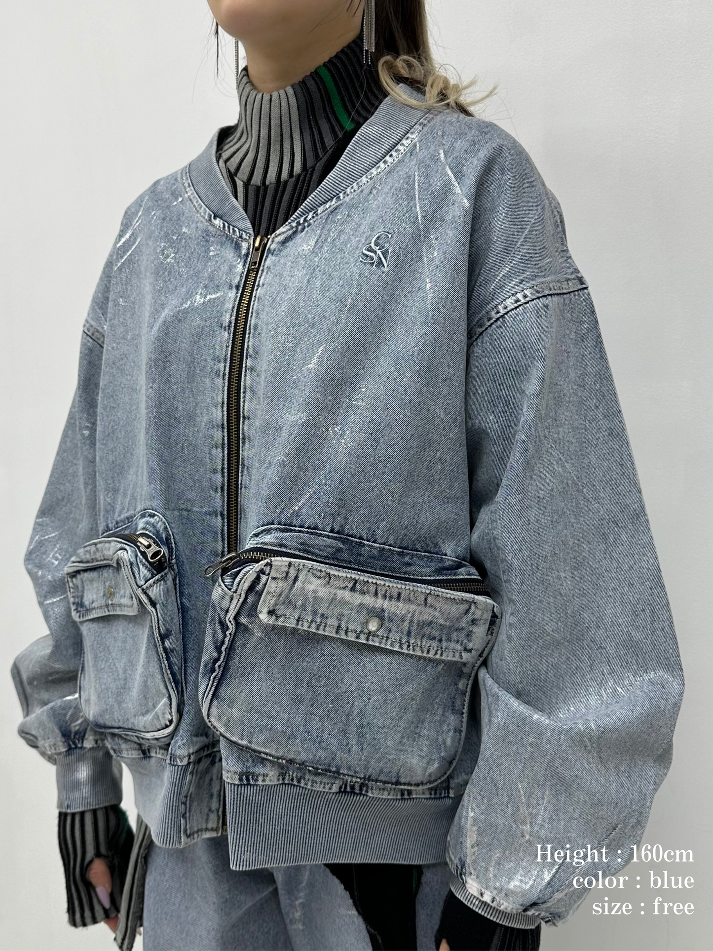 Foil print denim blouson