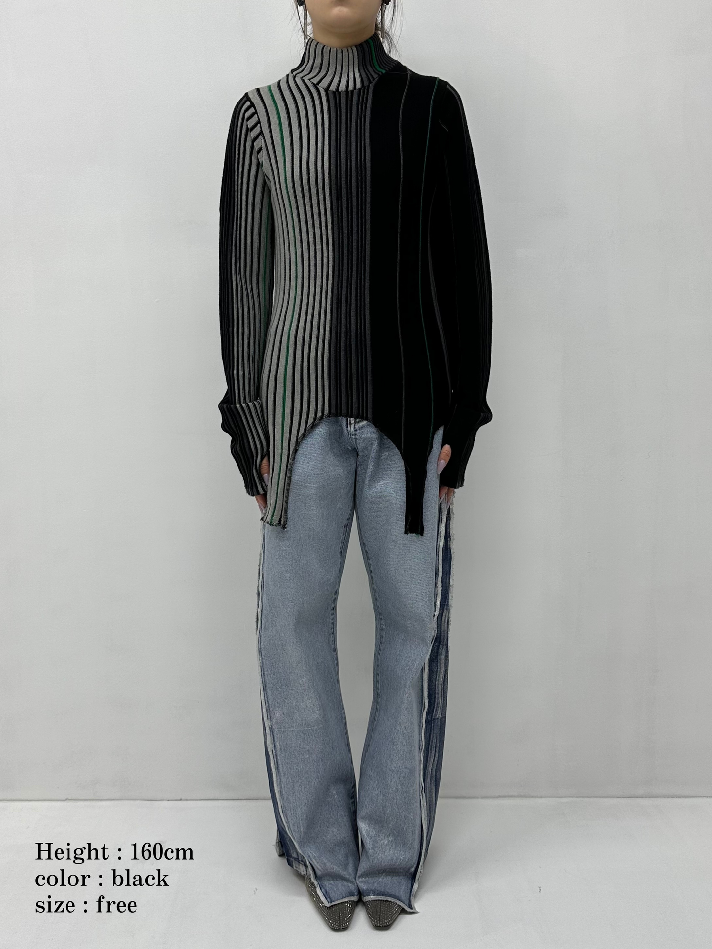 Irregular hem multicolor rib knit