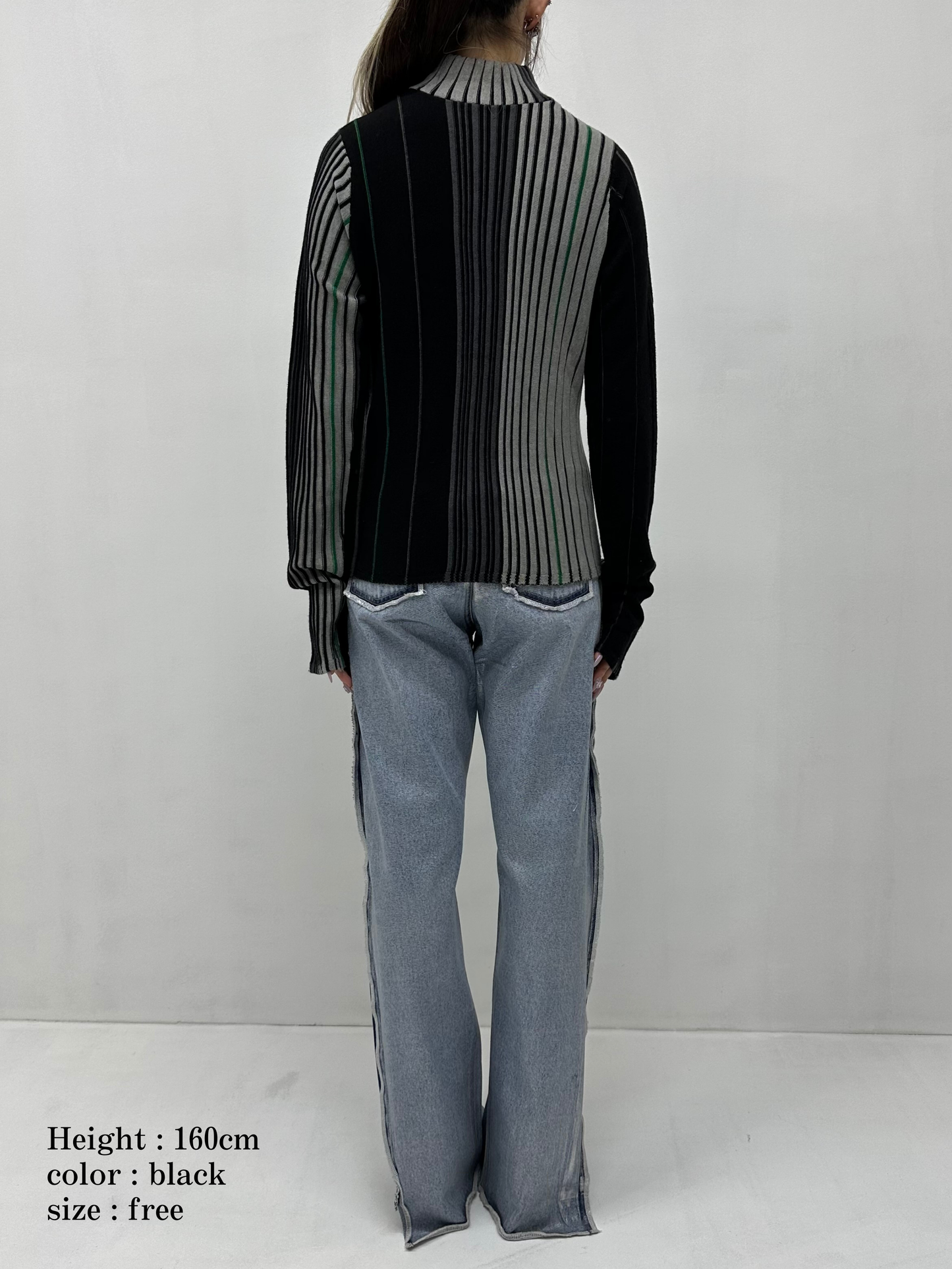 Irregular hem multicolor rib knit