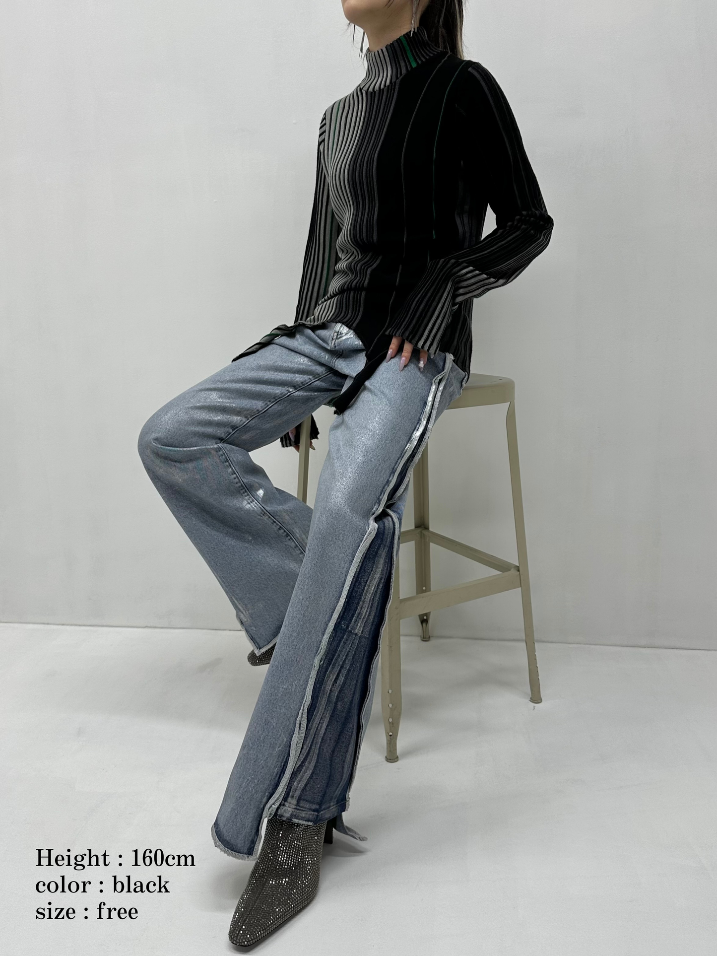 Irregular hem multicolor rib knit