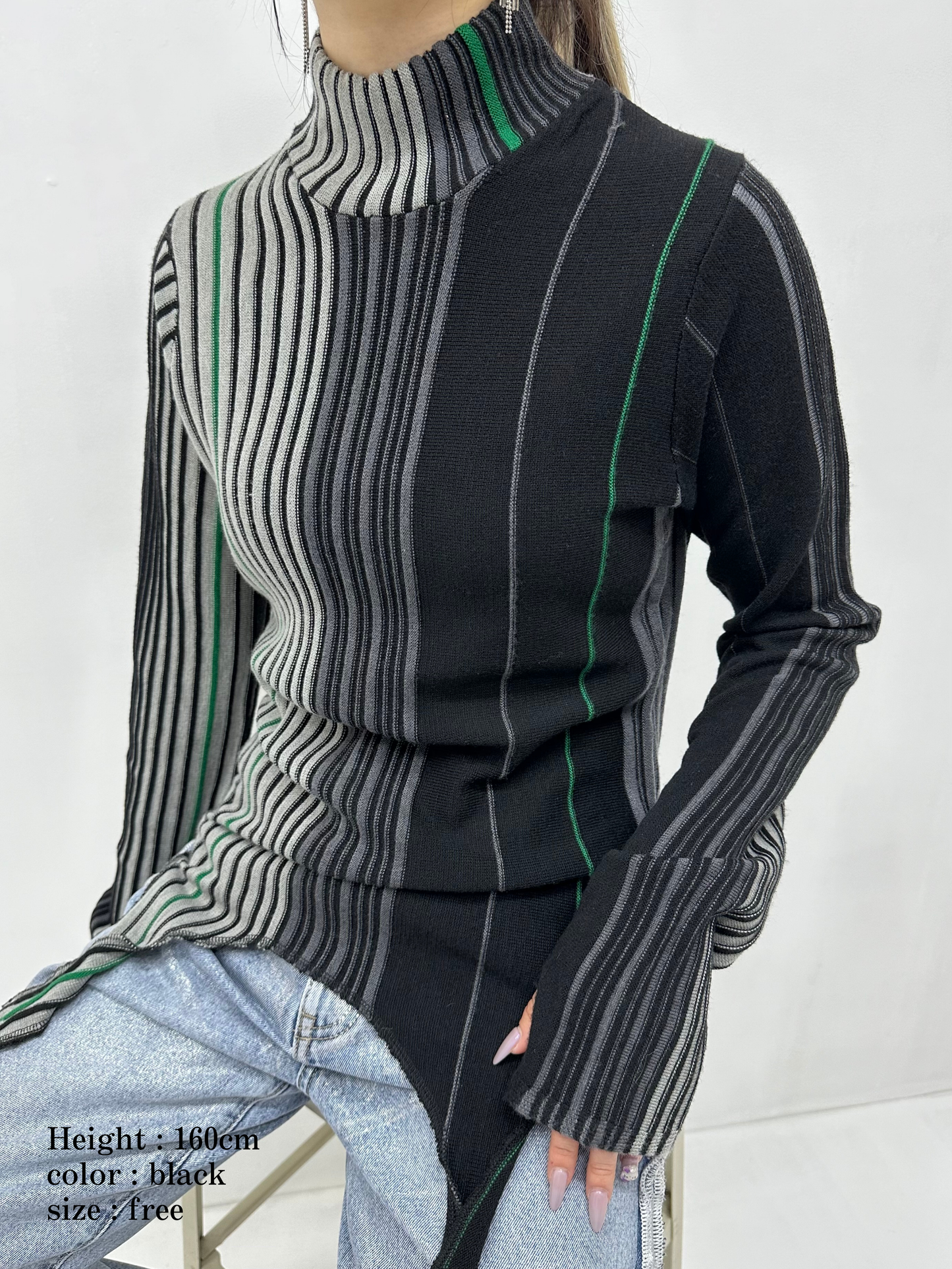 Irregular hem multicolor rib knit