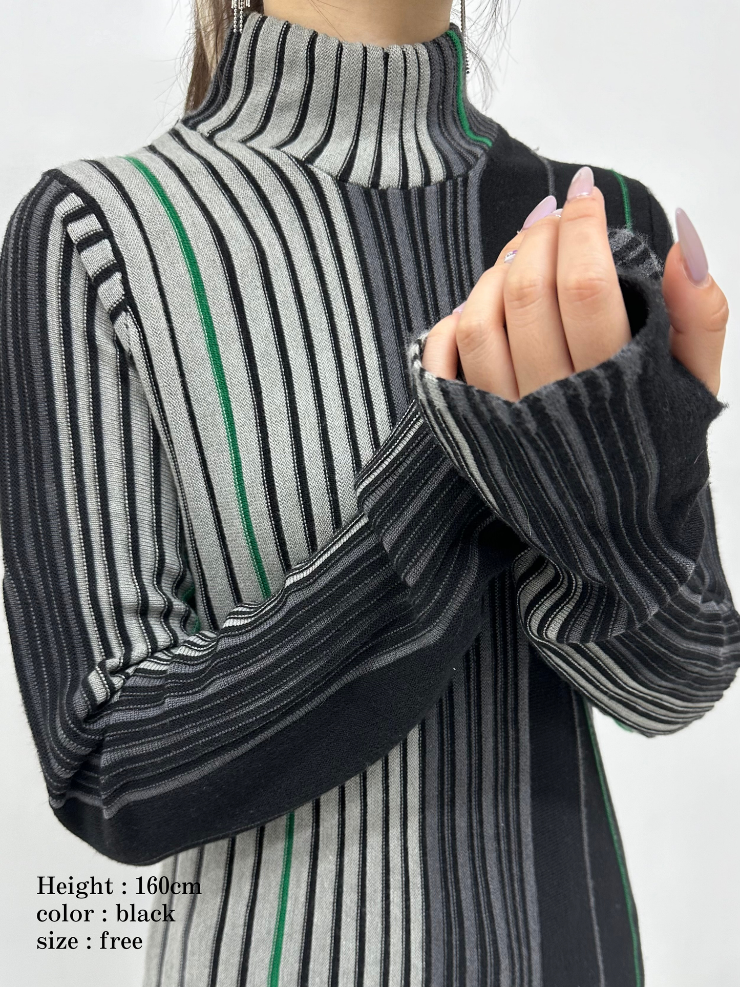 Irregular hem multicolor rib knit