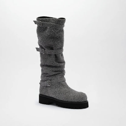 GRACIEUX LETHER BOOTS【Pale Gray Suede】