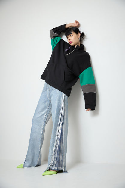 【OUTLET】Foil print flare denim