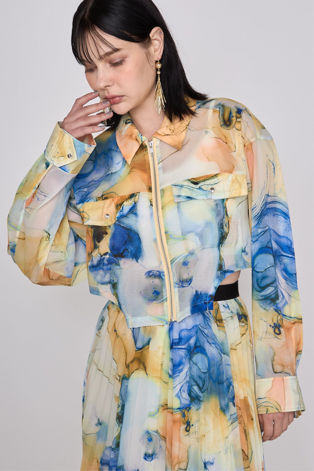 Marble paint zip shirt
