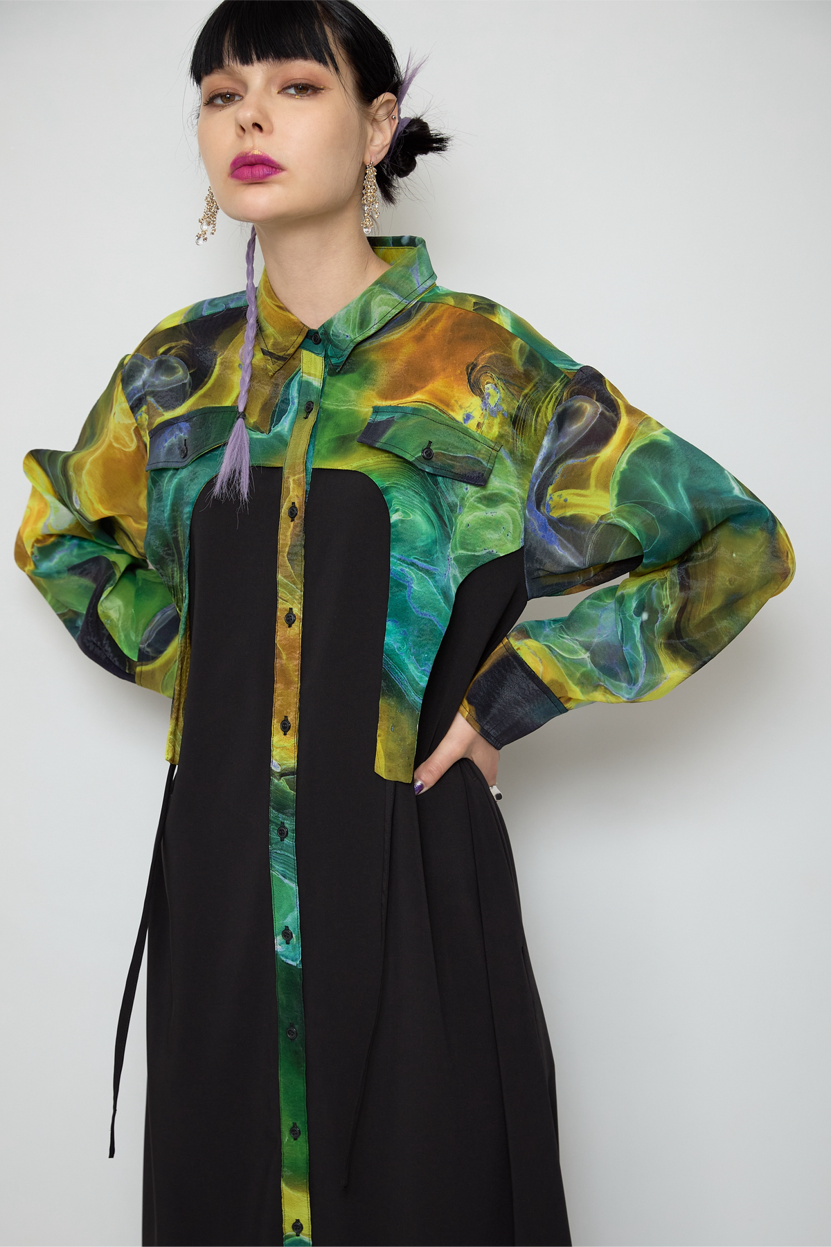 Marble paint irregular hem one piece
