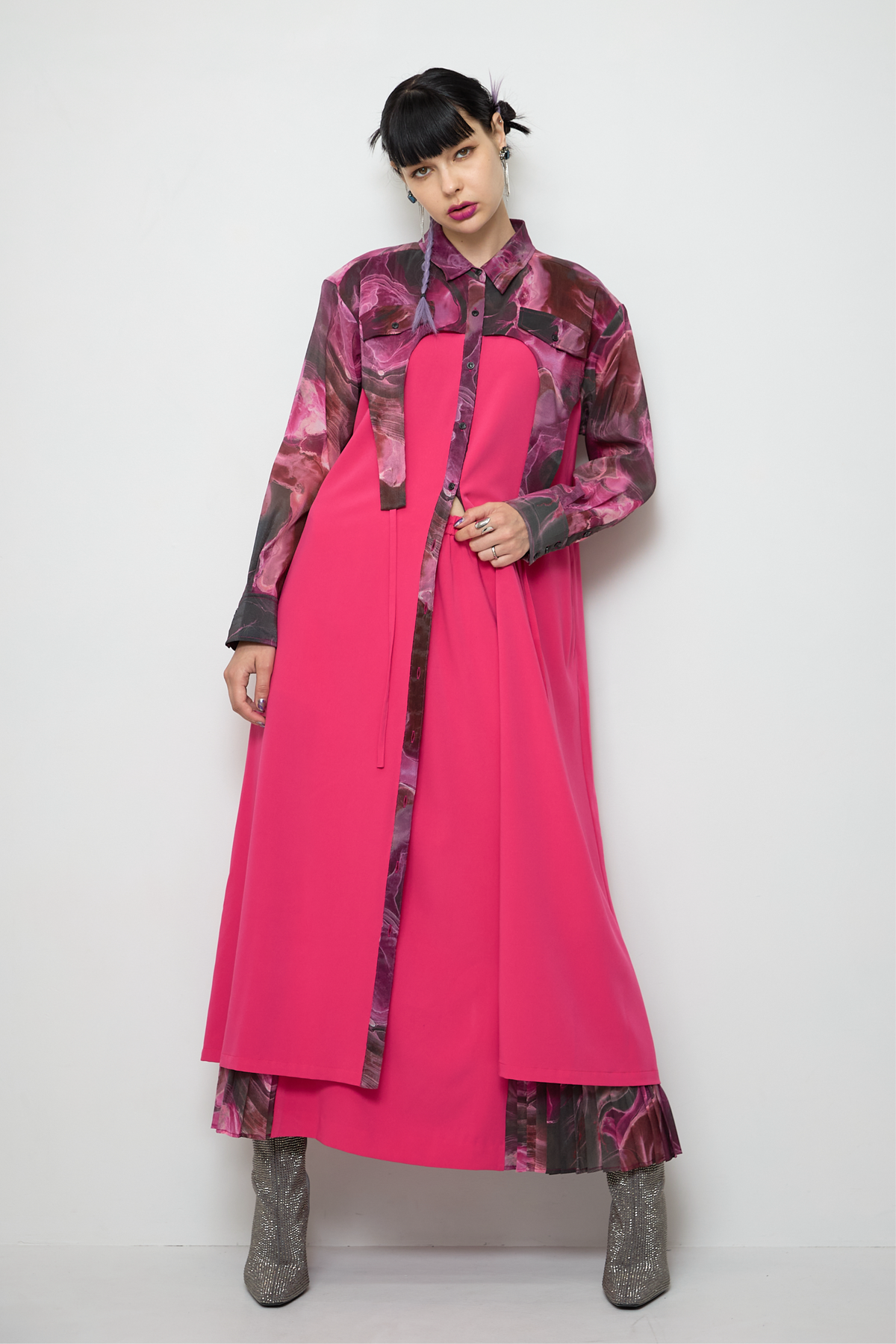 Marble paint irregular hem one piece
