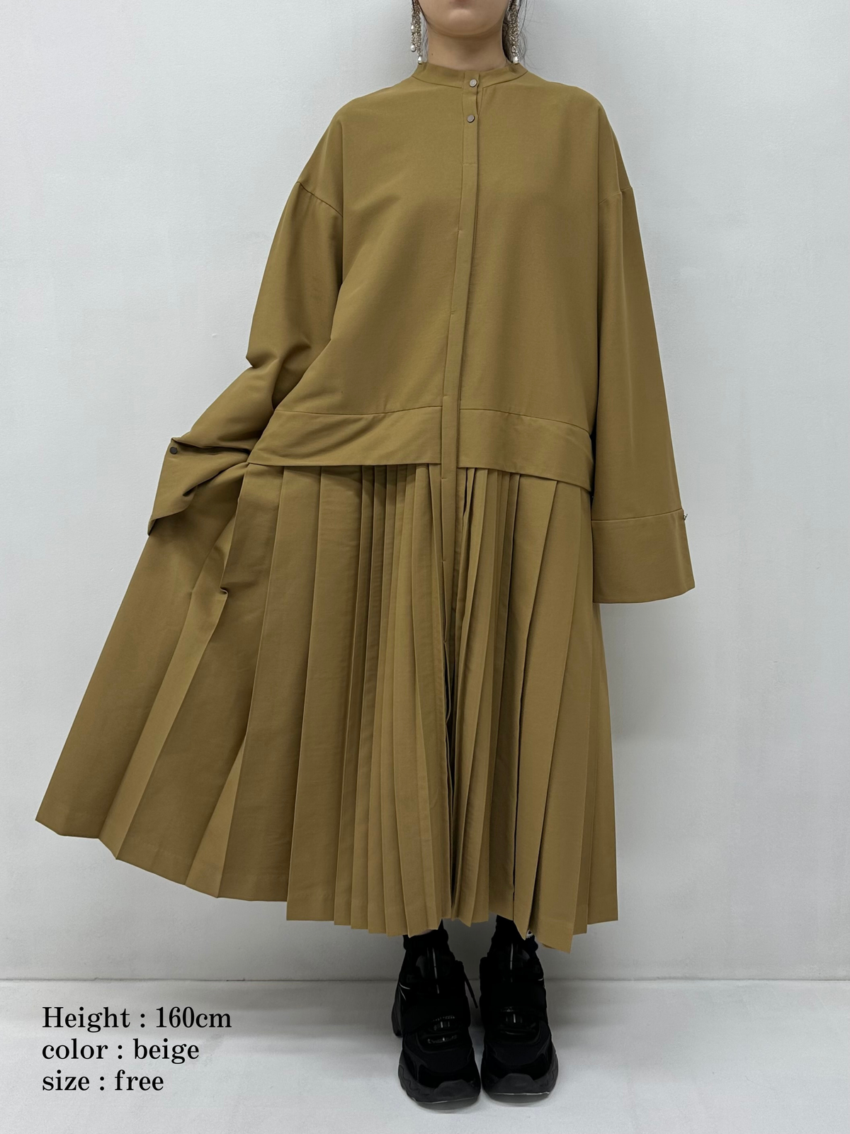 2way sleeve pleated one piece