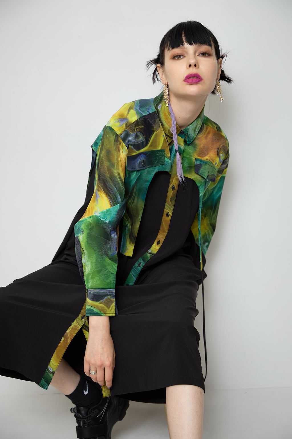 Marble paint irregular hem one piece