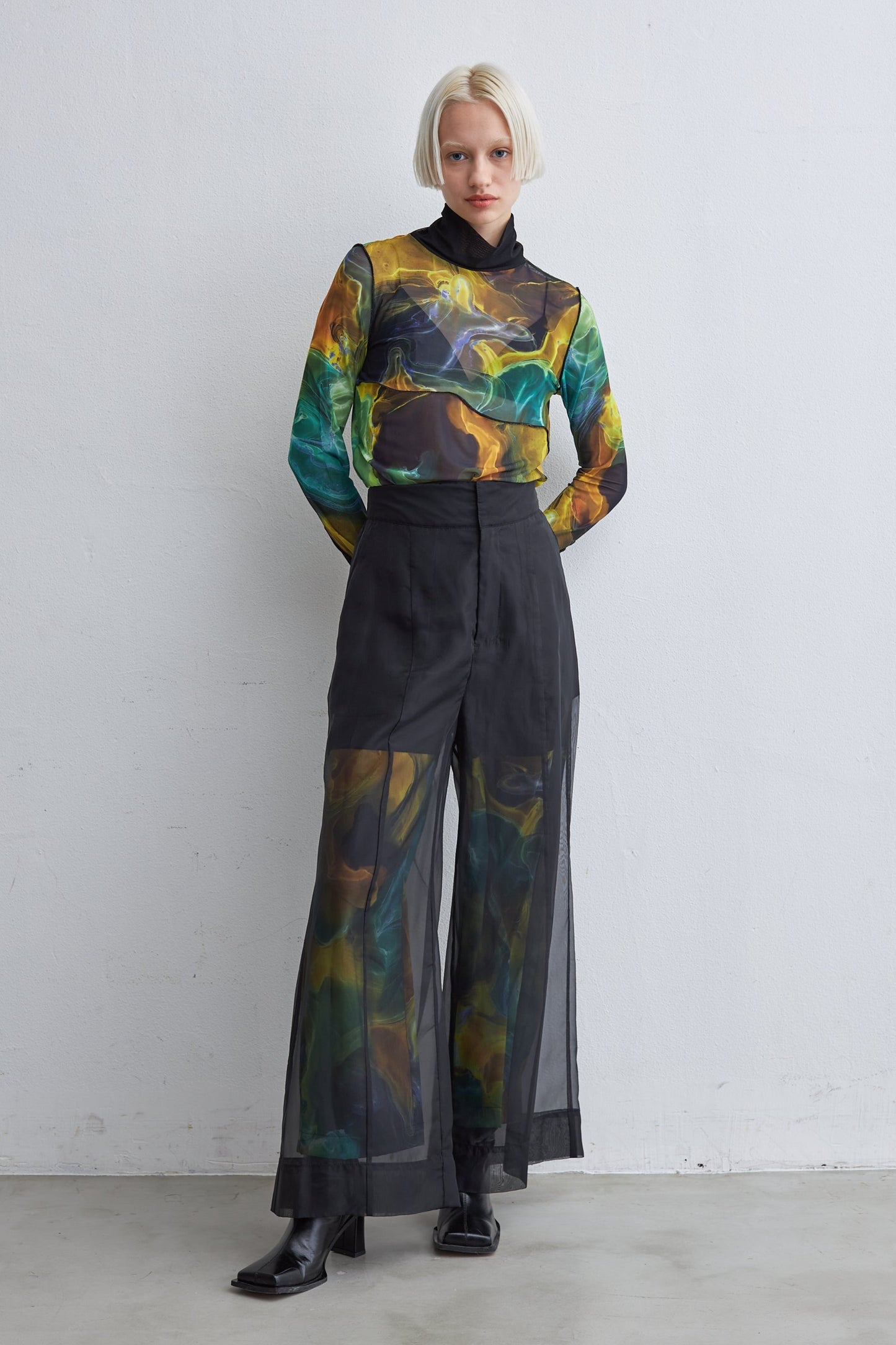 【SAMPLE SALE】Marble paint sheer wide pants