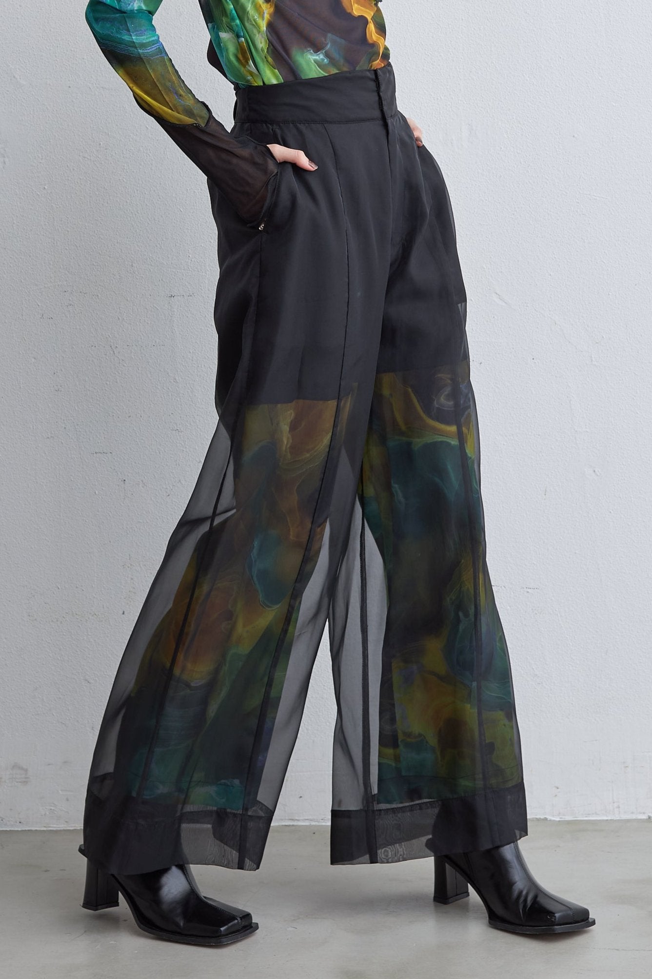 【SAMPLE SALE】Marble paint sheer wide pants