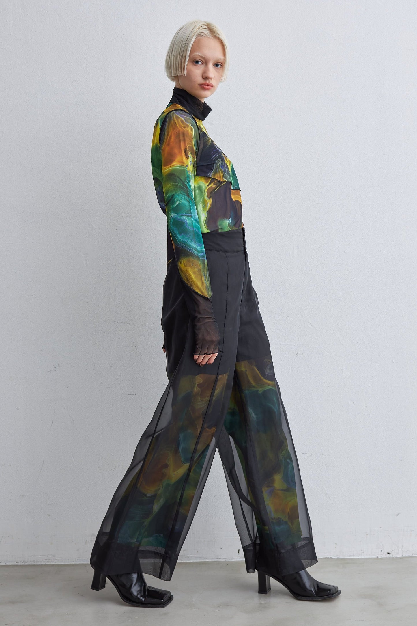 【SAMPLE SALE】Marble paint sheer wide pants