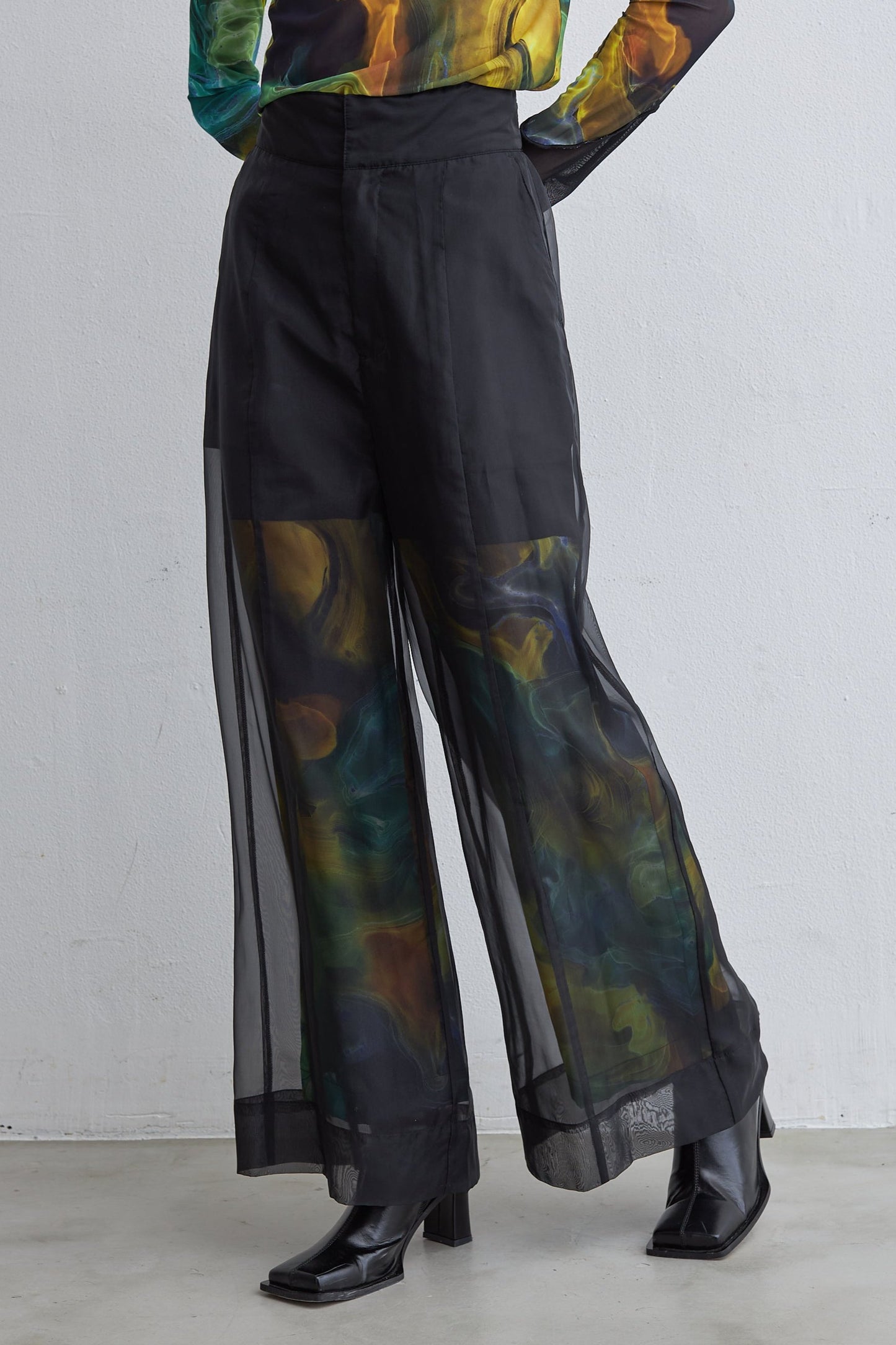 【SAMPLE SALE】Marble paint sheer wide pants