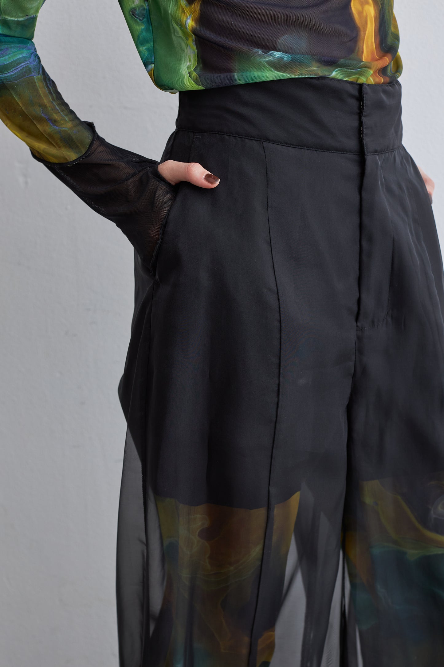 【SAMPLE SALE】Marble paint sheer wide pants