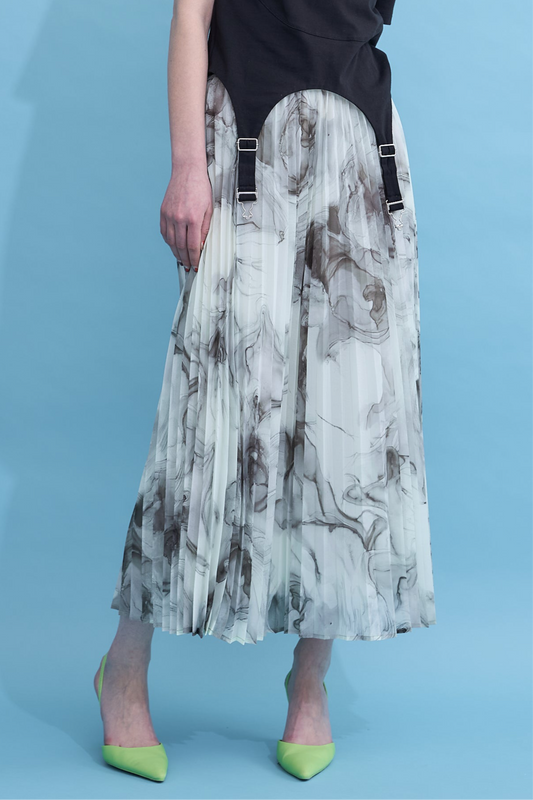 Marble paint pleated skirt