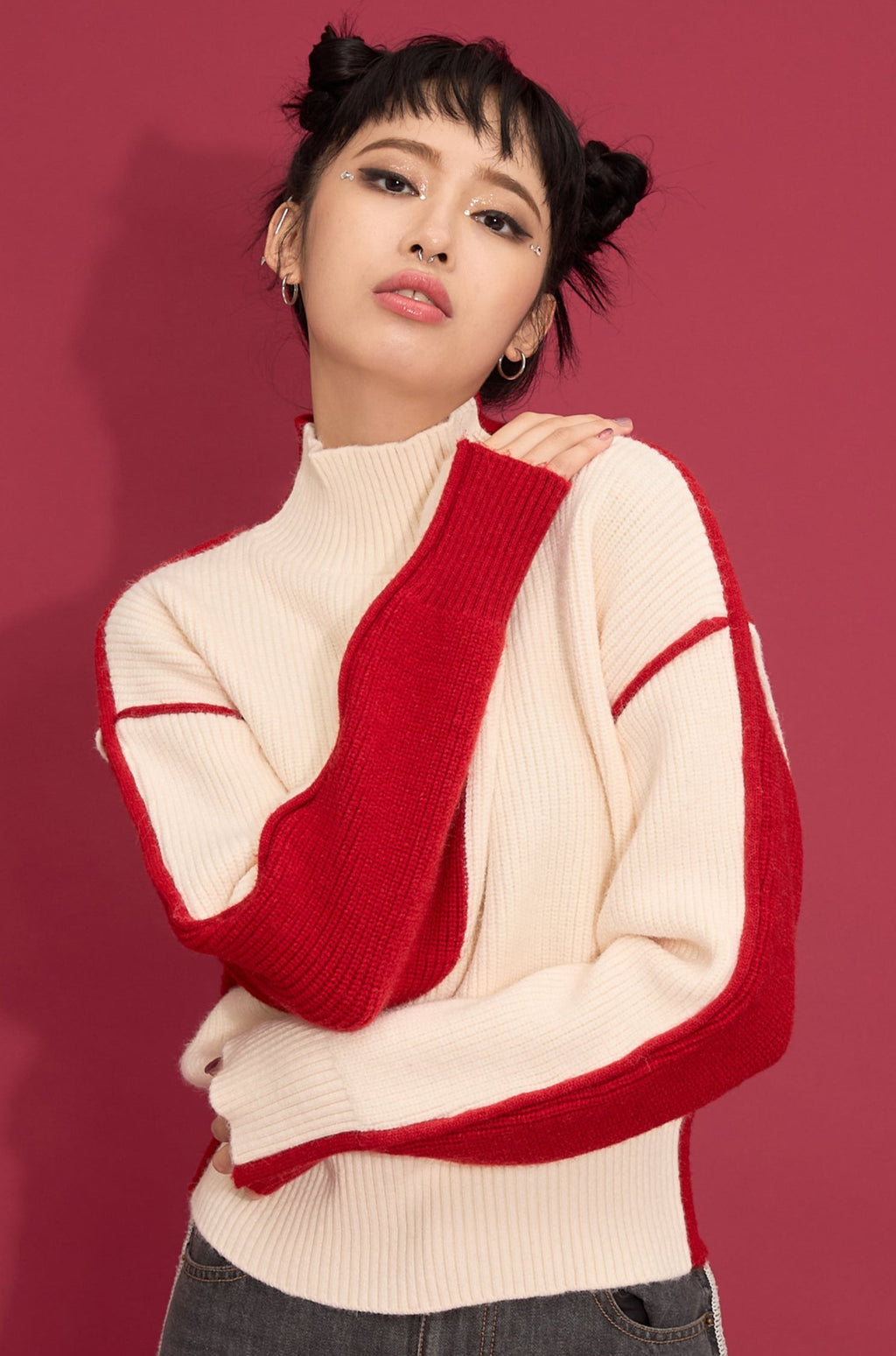 2way bicolor turtle knit