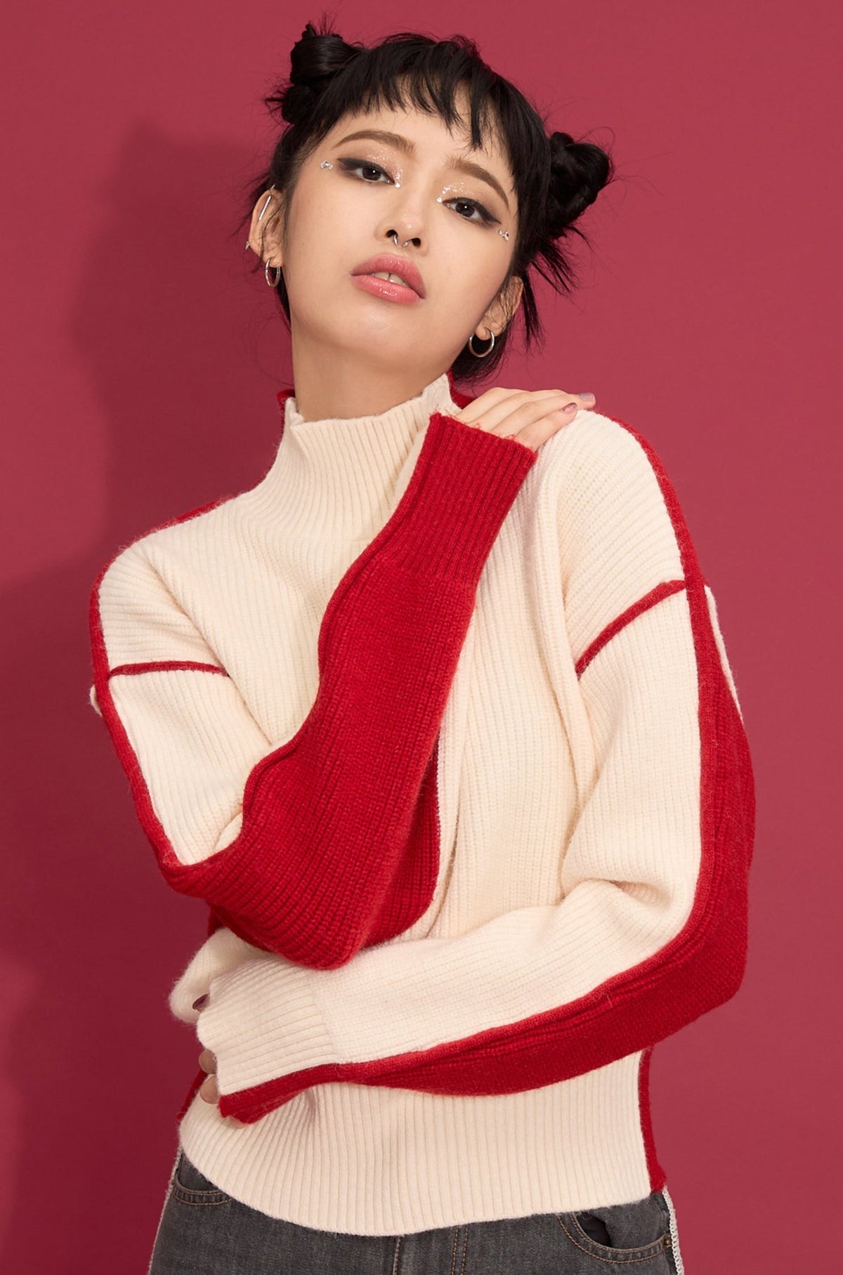 2way bicolor turtle knit