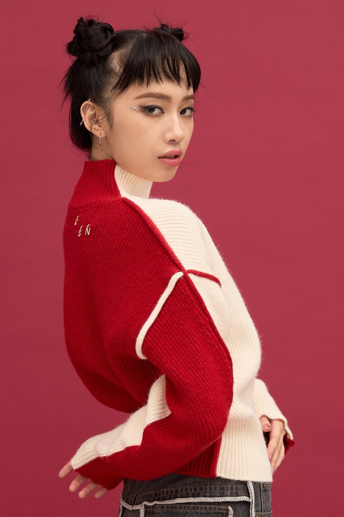 2way bicolor turtle knit