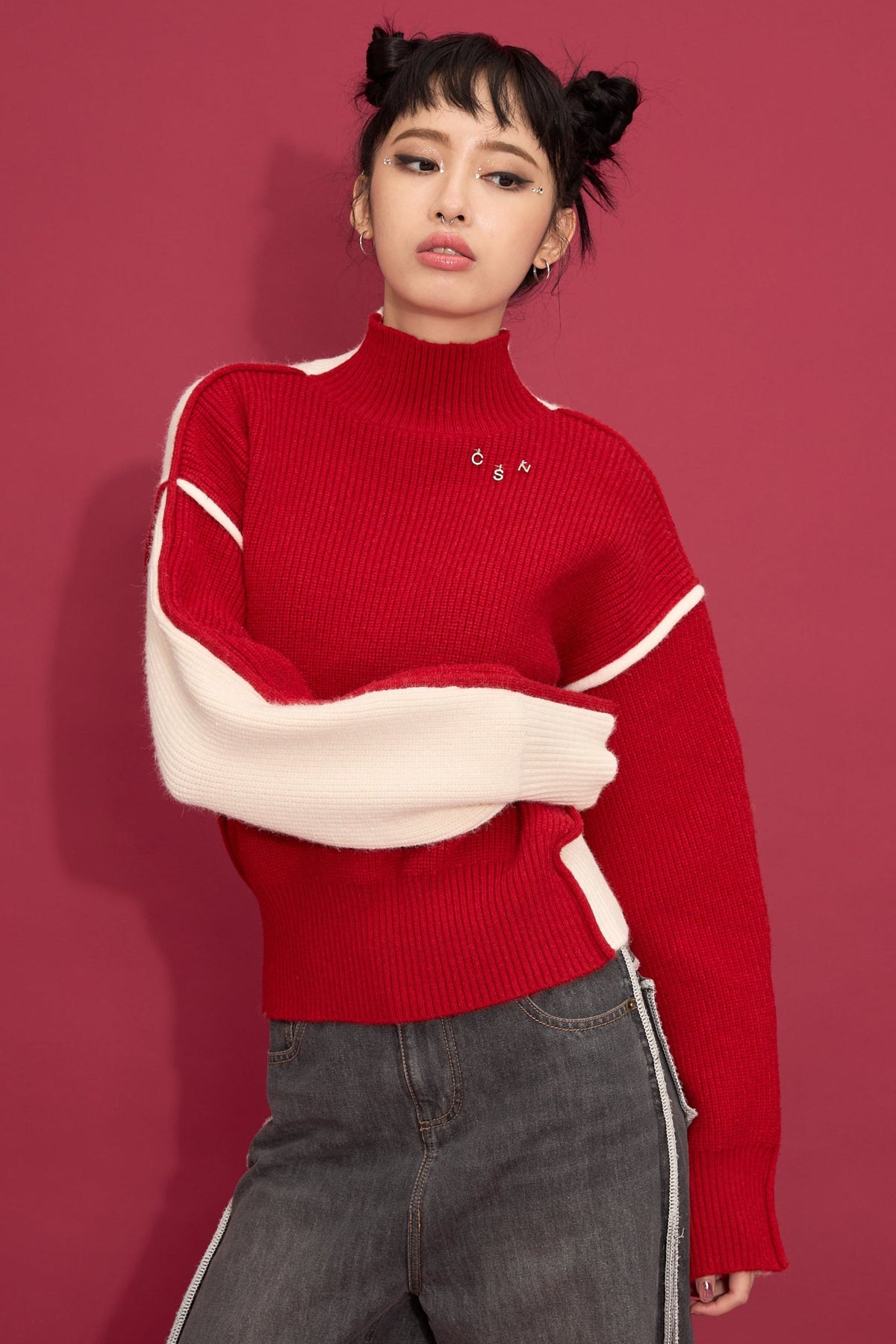 2way bicolor turtle knit