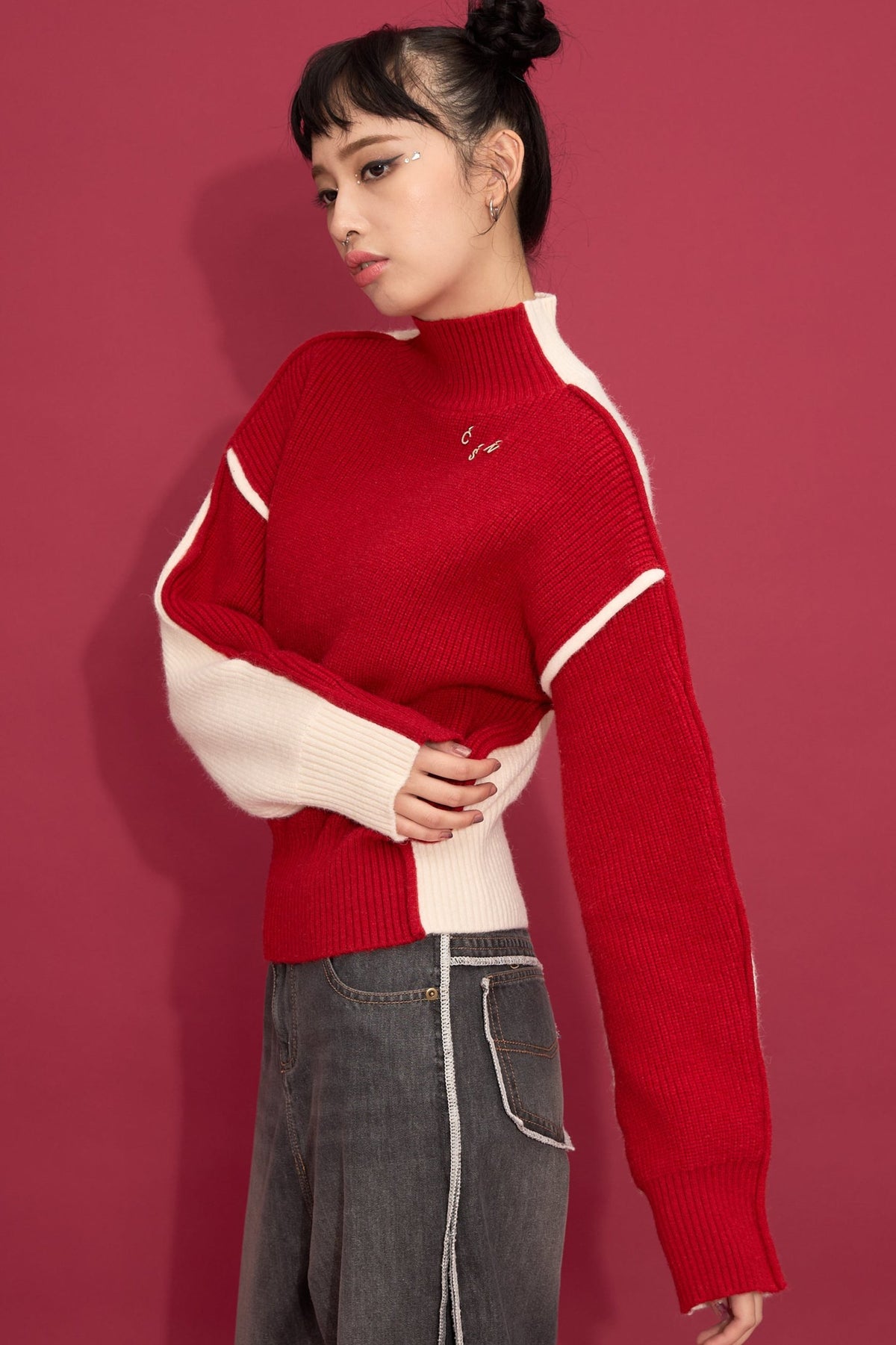 2way bicolor turtle knit