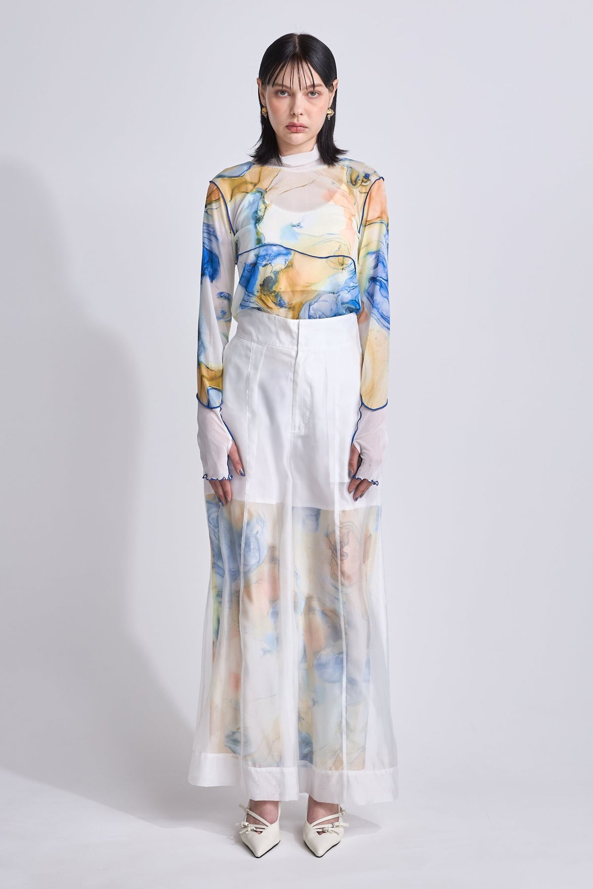 Marble paint sheer wide pants