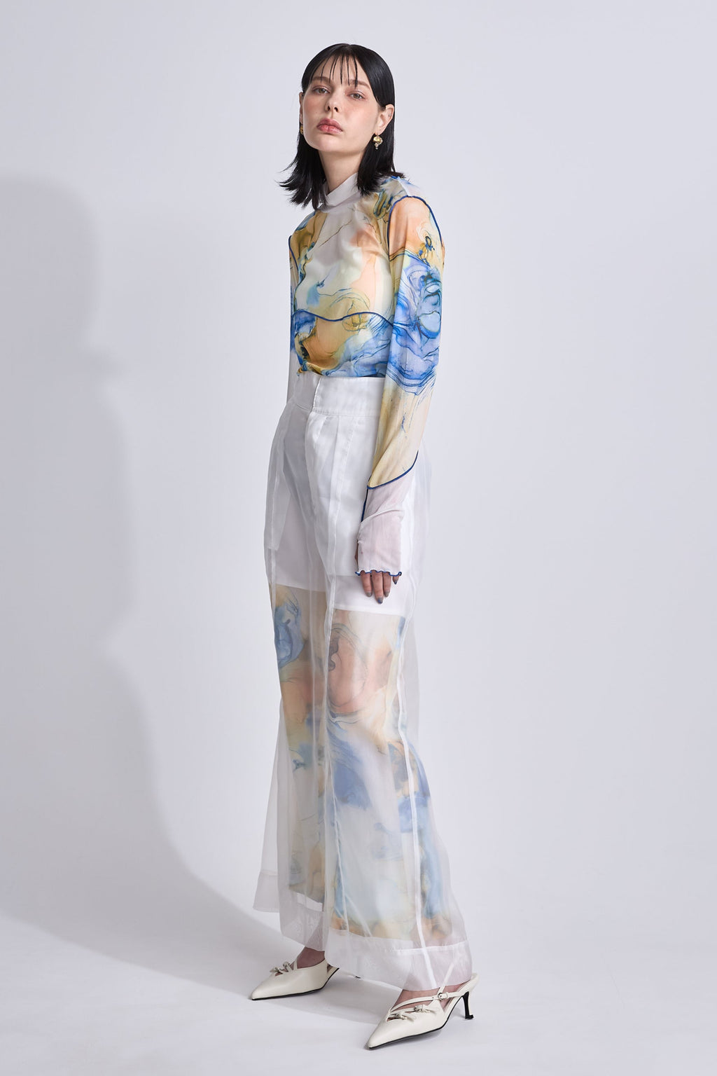Marble paint sheer wide pants