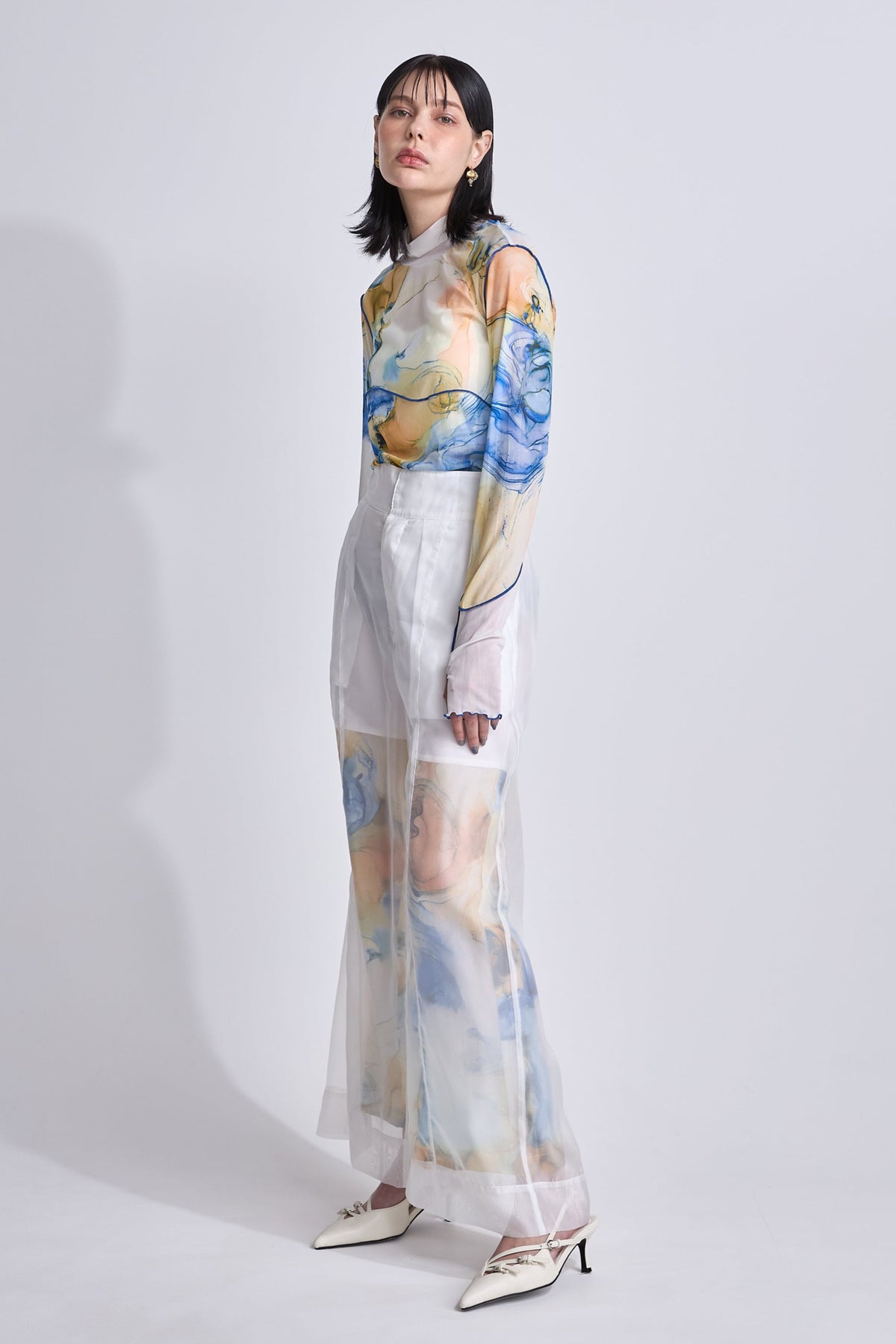 Marble paint sheer wide pants
