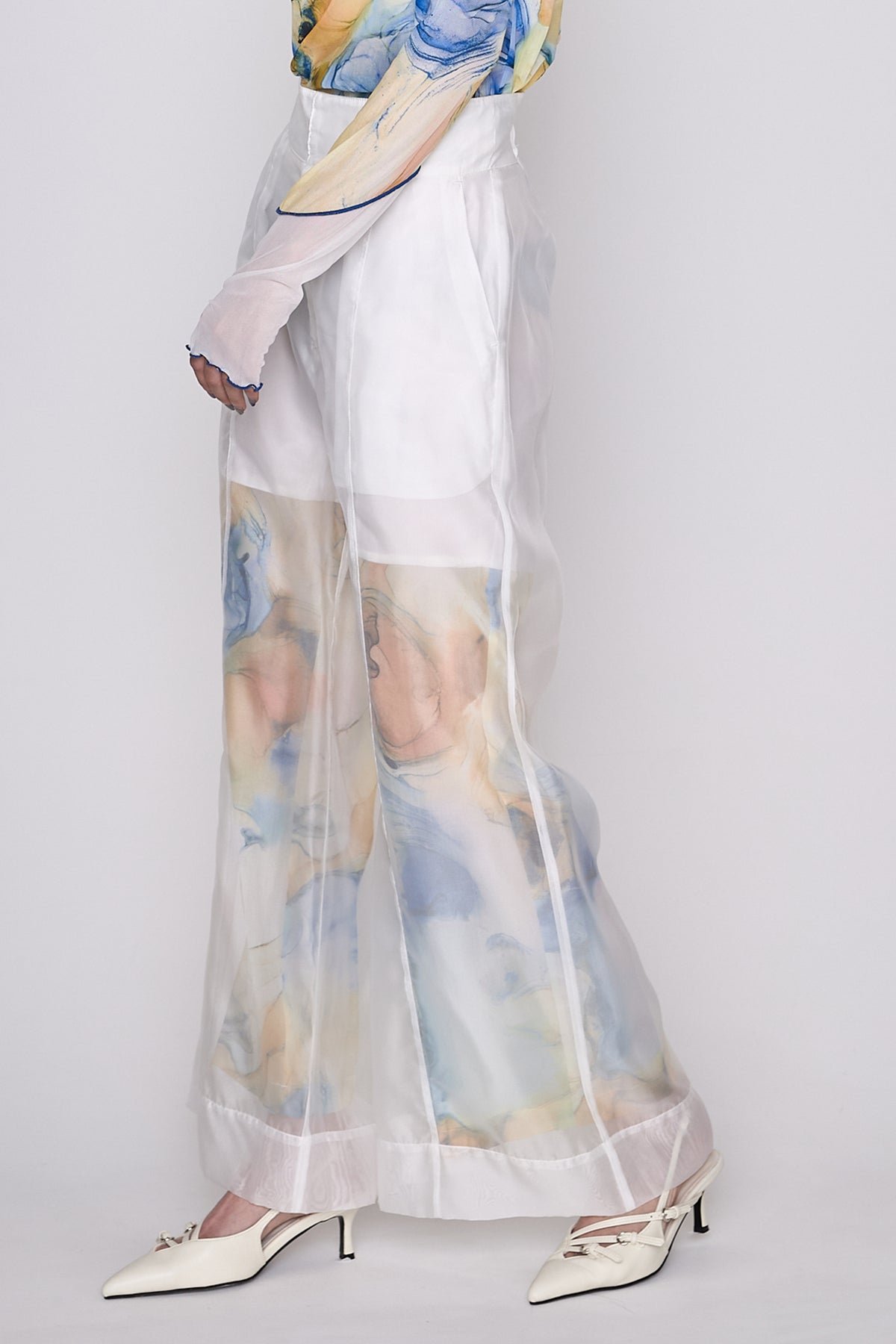 Marble paint sheer wide pants
