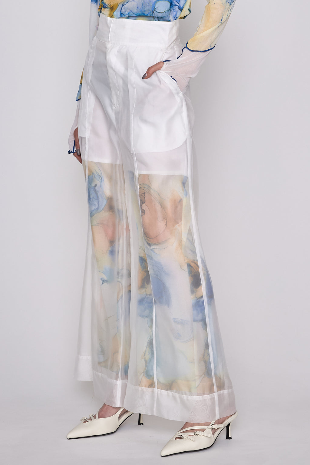 Marble paint sheer wide pants