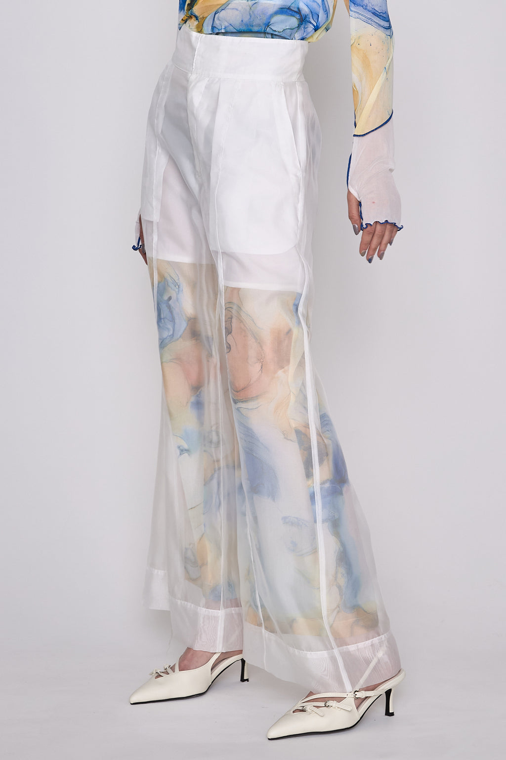 Marble paint sheer wide pants