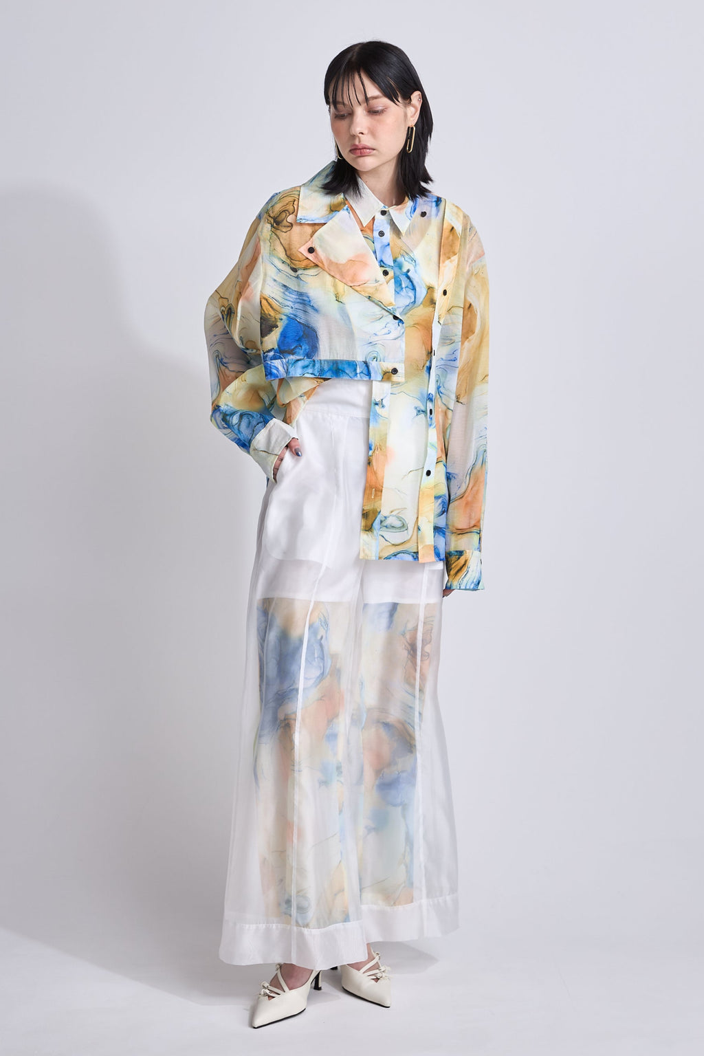 Marble paint sheer wide pants