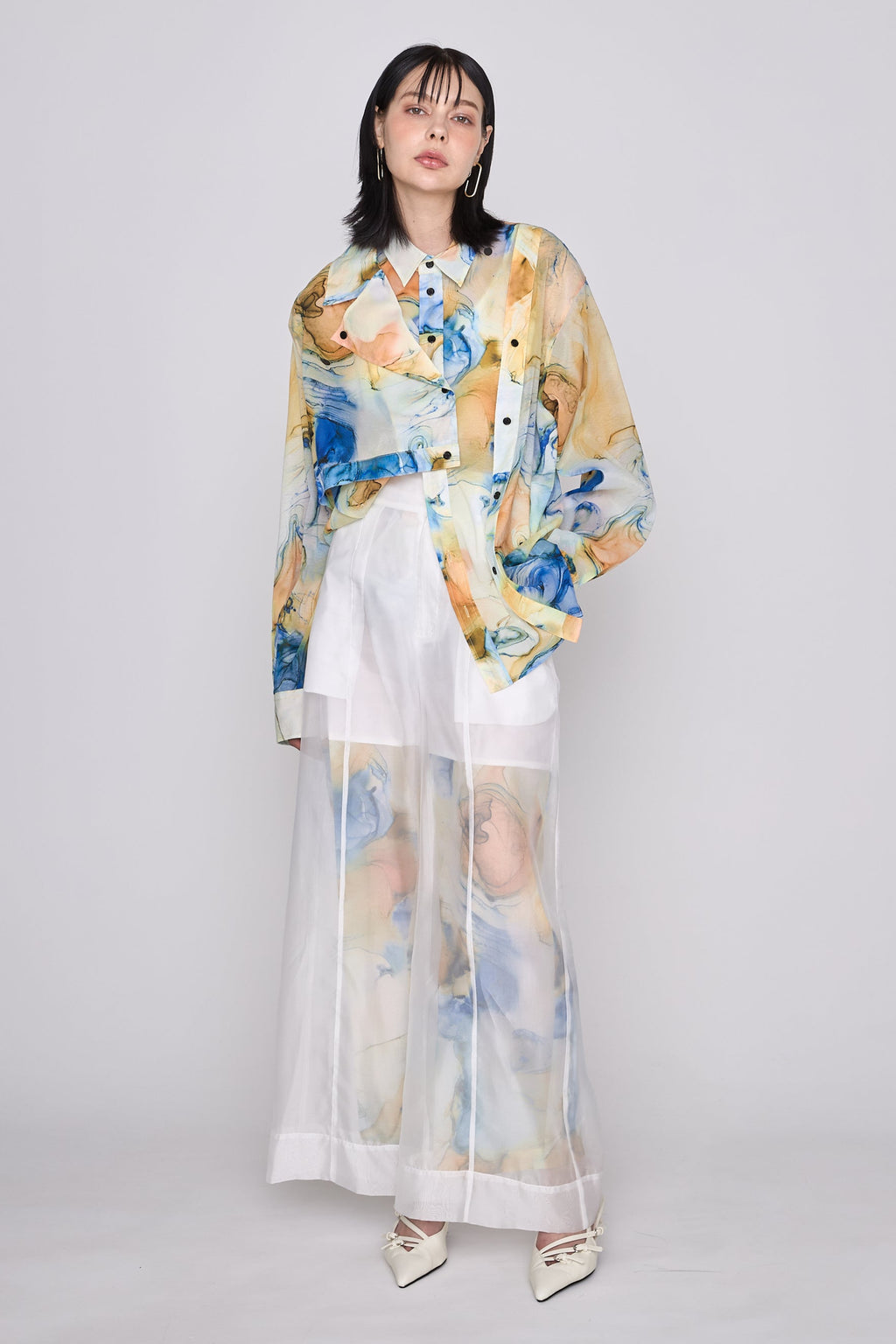 Marble paint sheer wide pants