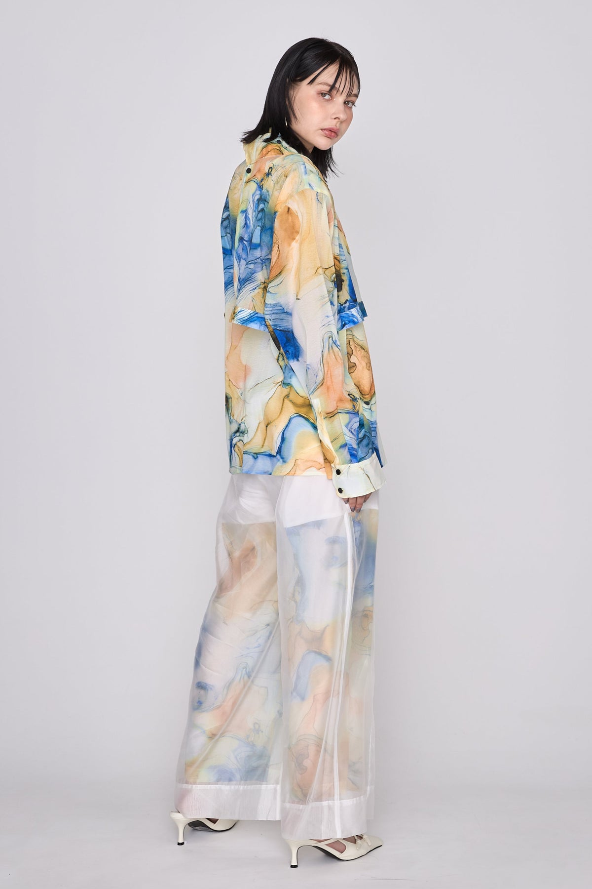 Marble paint sheer wide pants