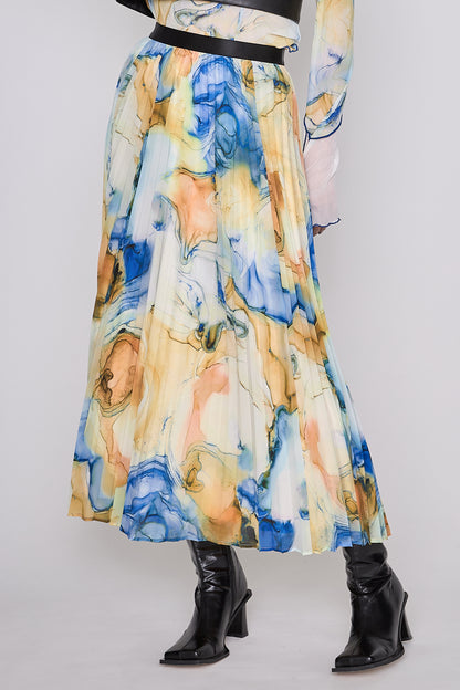 Marble paint pleated skirt