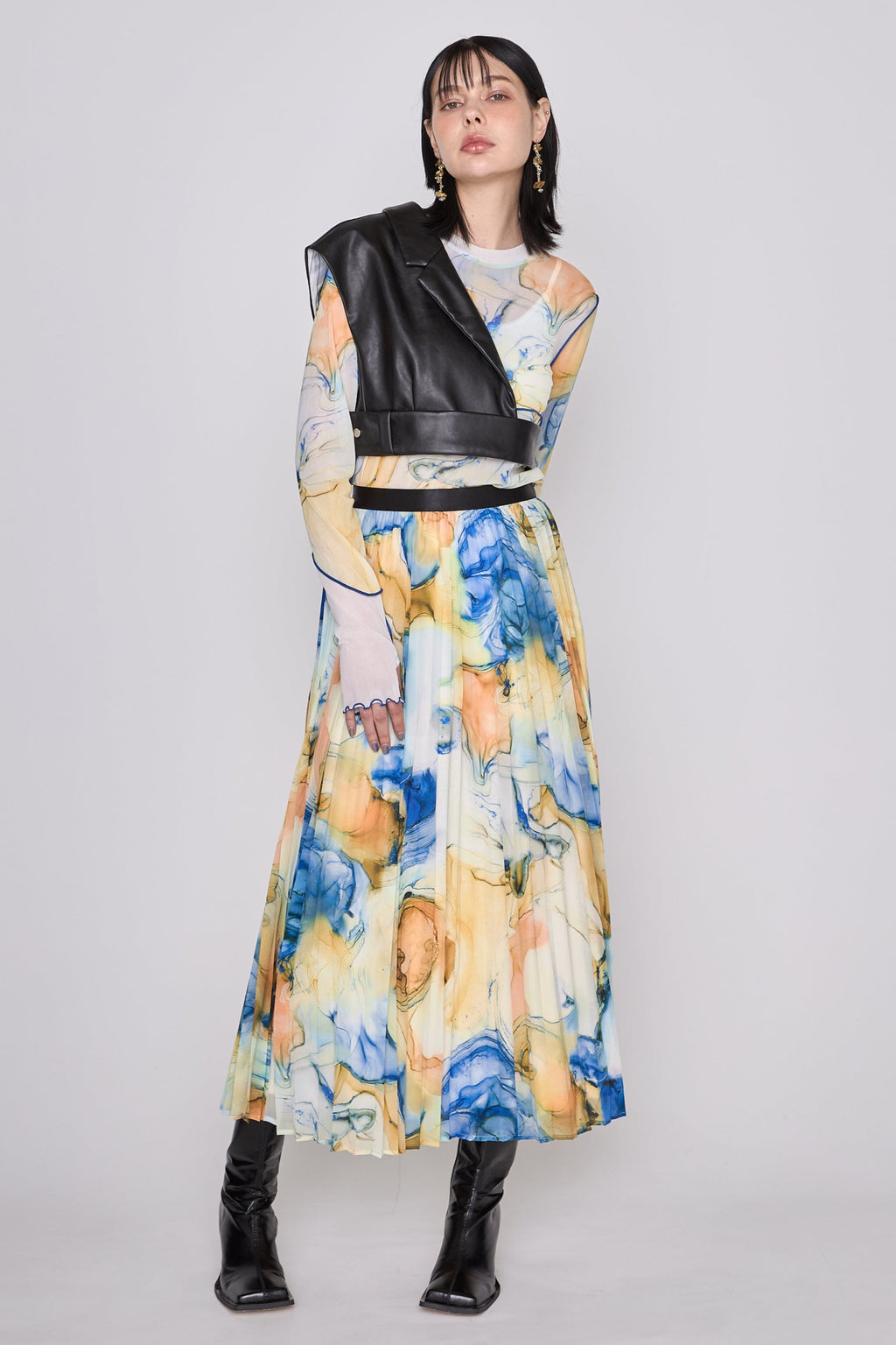 Marble paint pleated skirt