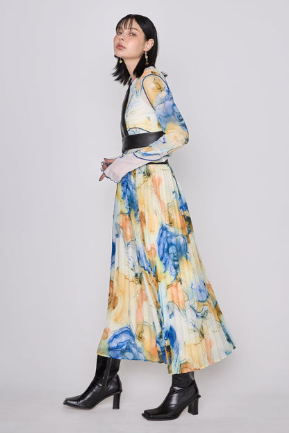 Marble paint pleated skirt
