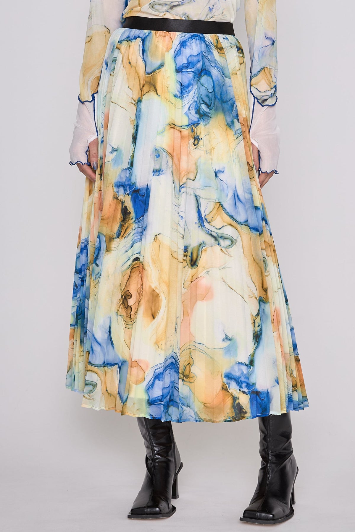 Marble paint pleated skirt