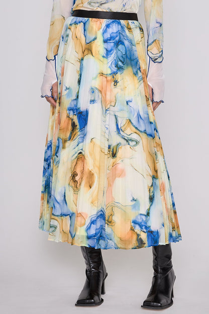 Marble paint pleated skirt