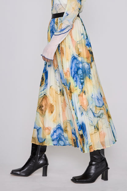 Marble paint pleated skirt