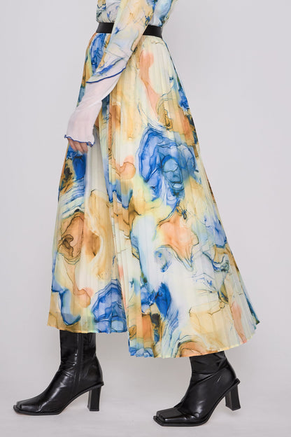 Marble paint pleated skirt