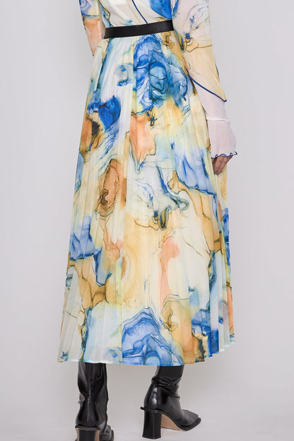 Marble paint pleated skirt