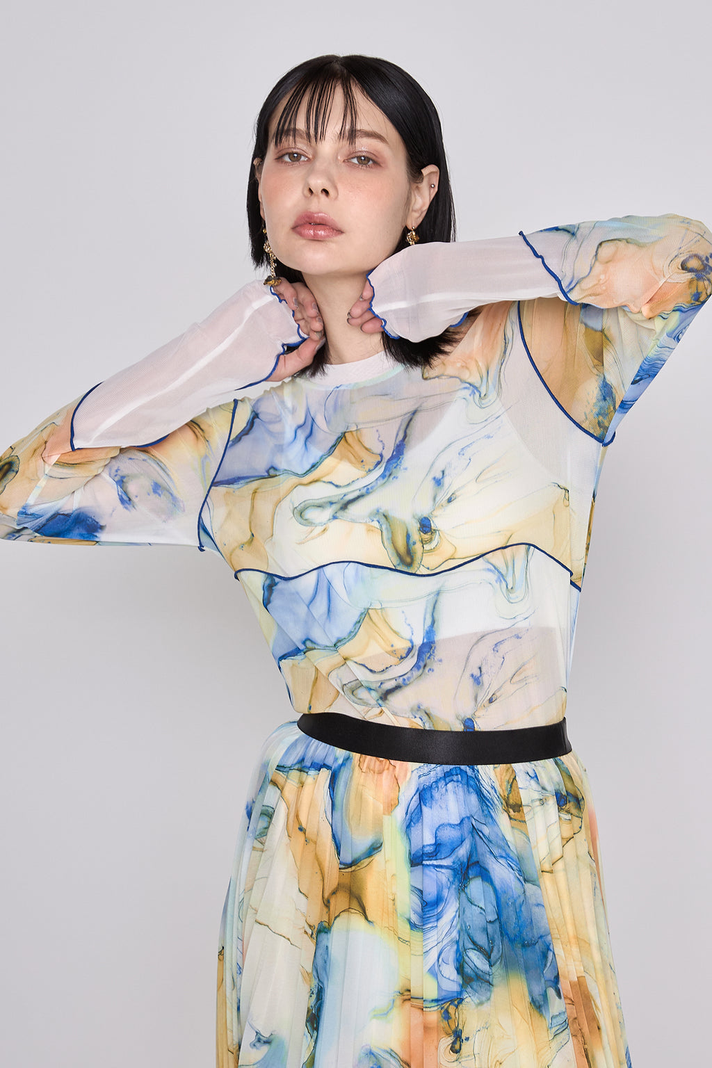 Marble paint mellow crew tops