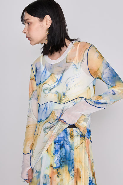 Marble paint mellow crew tops