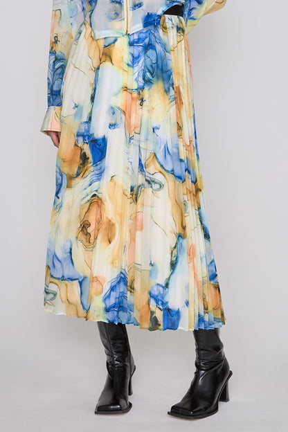 Marble paint pleated skirt