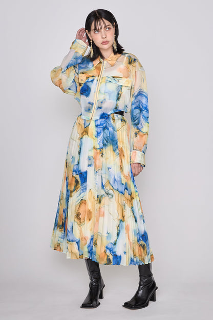 Marble paint pleated skirt