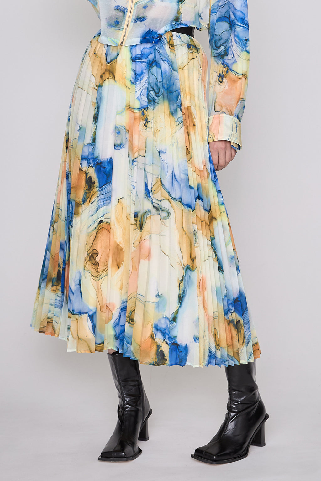 Marble paint pleated skirt