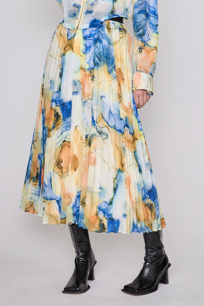 Marble paint pleated skirt