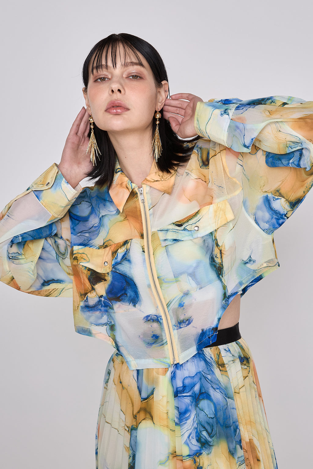 Marble paint zip shirt