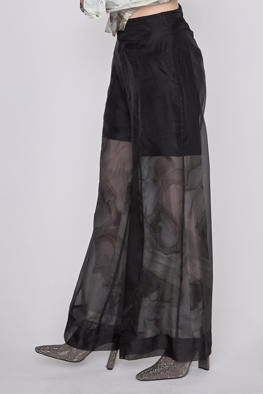 Marble paint sheer wide pants